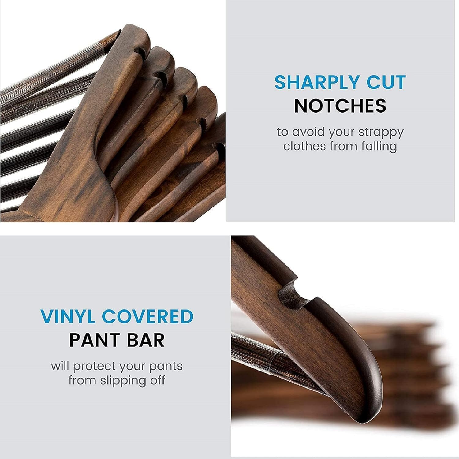 Barebeauty Solid Wood 360 Degree Swivel Chrome Garment Hangers With Non Slip Bar And Precisely Cut Notches Black Wooden Hanger (